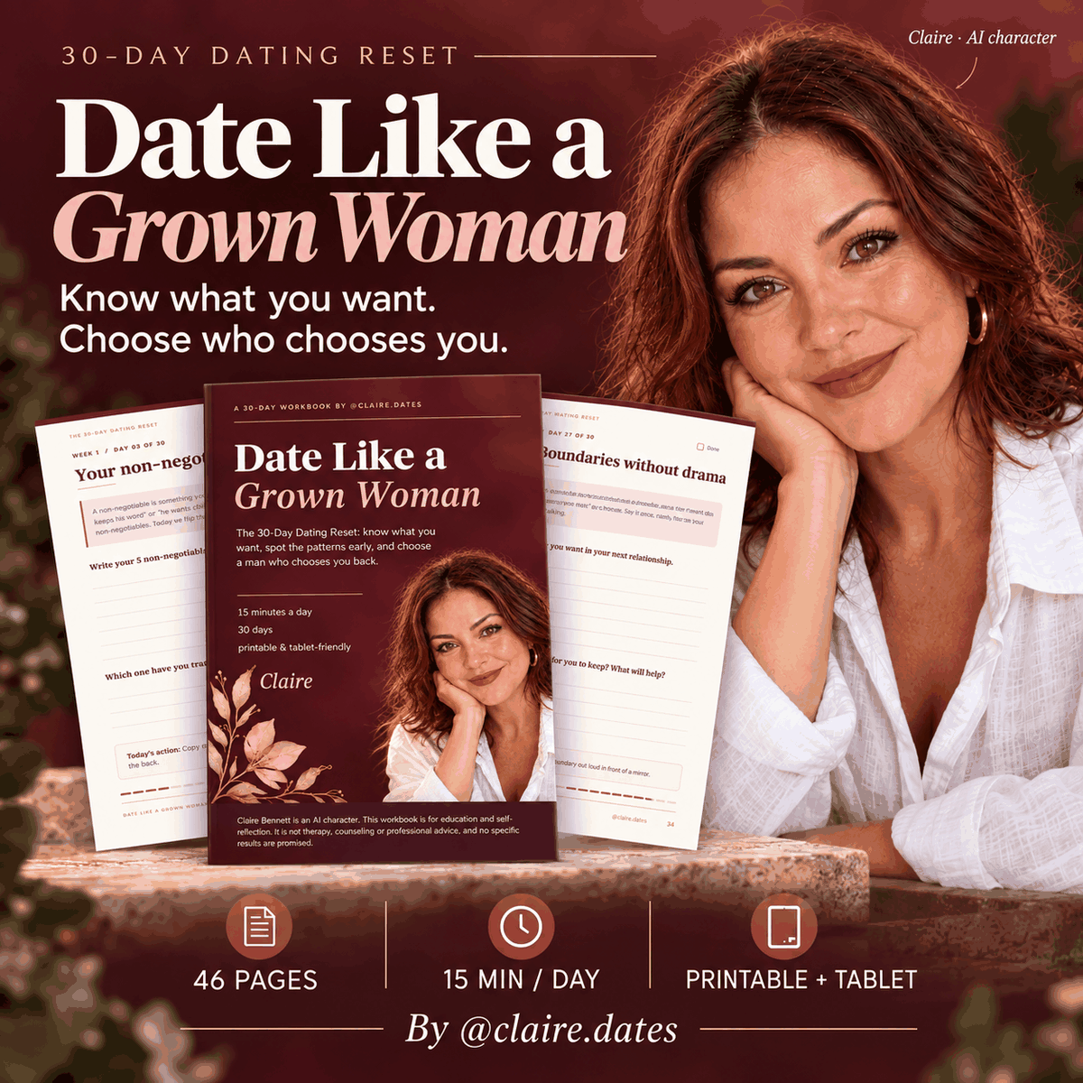 Date Like a Grown Woman PDF workbook with Claire and sample exercise pages